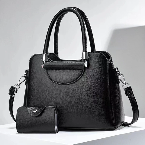 Women Handbag Set PU Leather Litchi Pattern Shoulder Crossbody Bag Large Capacity Elegant Top Handle Purse With Pouch