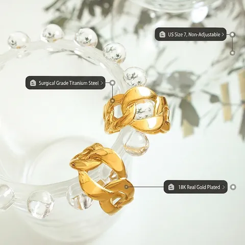 Curb Chain Ring Titanium Steel 18K Gold Plated Chunky Hip Hop Splicing Finger Jewelry For Women Minimalist Fashion Accessory