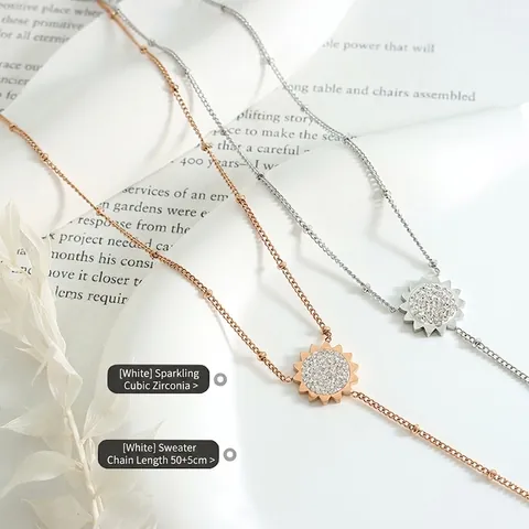 Elegante Collana Lunga A Y In Acciaio Al Titanio Con Ciondolo A Girasole In Zircone E Catena Per Maglione Da Donna