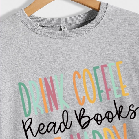 Sweatshirt Femme Col Rond Pull Manches Longues Imprimé Lettres Casual Streetwear Mélange Coton Doux Confortable