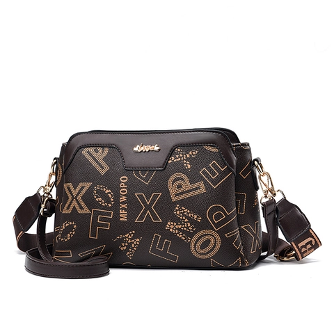 Women Vintage Printed Crossbody Bag PU Leather Geometric Monogram Shoulder Bag Fashion Large Capacity Handbag With Dual Straps