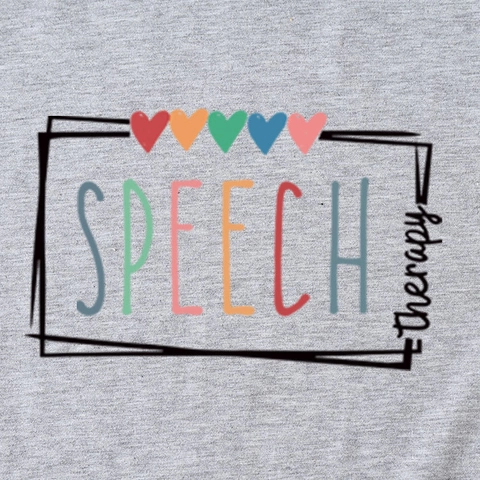 Damen Speech Therapy T-Shirt Grafik Tee Herz Print Rundhals Locker Kurzarm Baumwollmischung Lässig Seitenknoten Saum
