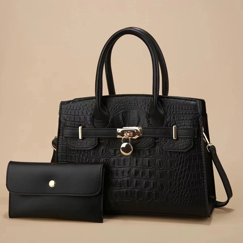 Krokodil Geprägte Handtasche Und Brieftasche Strukturiertes PU Leder Tragetasche Mit Abnehmbarem Schultergurt Vintage Stilvoll
