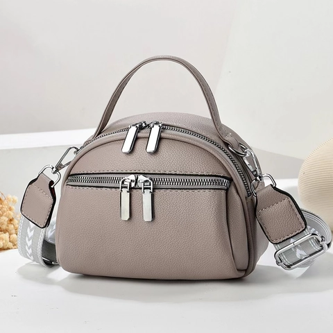 Women Crossbody Bag Multi-Layer Litchi Pattern PU Leather Shoulder Bag Wide Woven Strap Large Capacity Handbag Casual