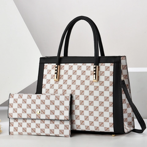 Damen Gittermuster PU Leder Tragetasche und Geldbörse Große Kapazität Pendeln Schulter Handtasche Urban Einfache Messenger Bag