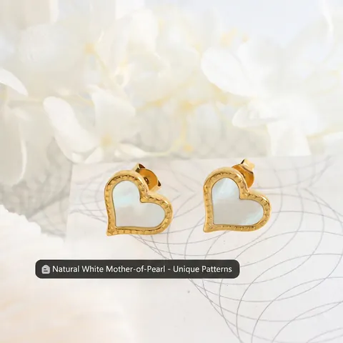 Orecchini A Lobo Cuore Placcato Oro 18K Conchiglia Bianca Bordo Perlato Acciaio Titanio Stile Francese Retro Donne