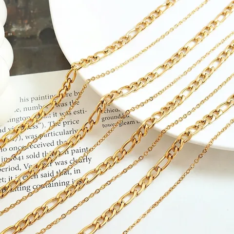 Collana A Doppio Strato Per Donna In Acciaio Al Titanio Placcato Oro 18K Catena Figaro E Maglia Gioielli Minimalisti