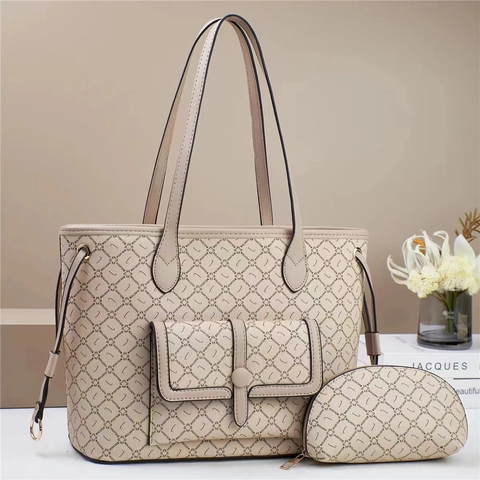 Damen Monogramm Tragetasche Dreiteiliges Set Große Kapazität PU Leder Bedruckte Umhängetasche Mit Kleiner Tasche Und Handtasche