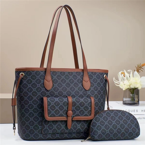 Damen Monogramm Tragetasche Dreiteiliges Set Große Kapazität PU Leder Bedruckte Umhängetasche Mit Kleiner Tasche Und Handtasche