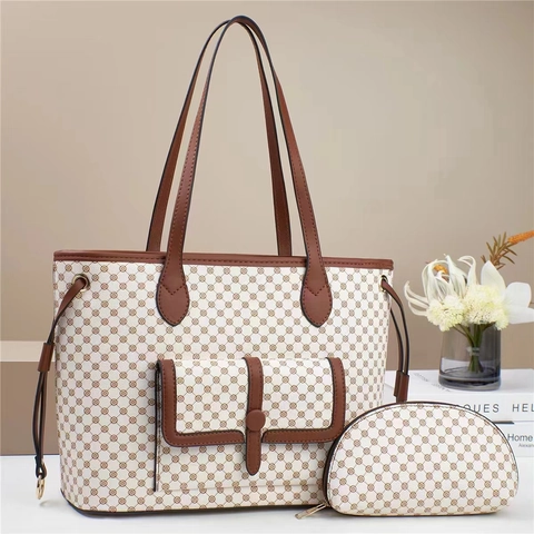 Women Tote Bag PU Leather Handbag Monogram Printed Large Capacity Urban Minimalist Shoulder Purse Crossbody Small Pouch