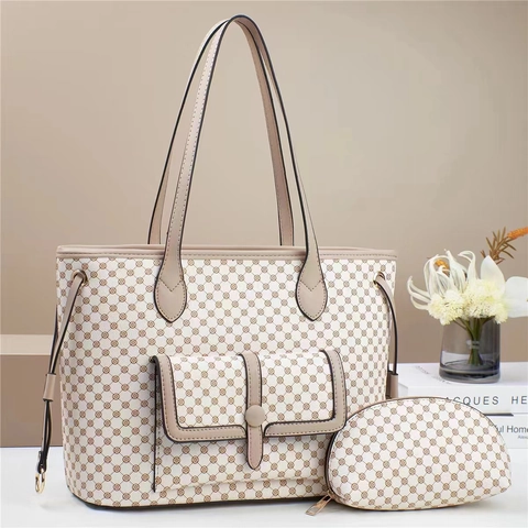 Women Tote Bag PU Leather Handbag Monogram Printed Large Capacity Urban Minimalist Shoulder Purse Crossbody Small Pouch