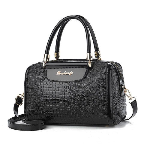 Damen Handtasche Krokodilmuster PU Leder Crossbody Boston Tasche Mit Doppelgriff Und Verstellbarem Schultergurt