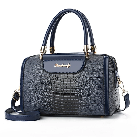 Damen Handtasche Krokodilmuster PU Leder Crossbody Boston Tasche Mit Doppelgriff Und Verstellbarem Schultergurt