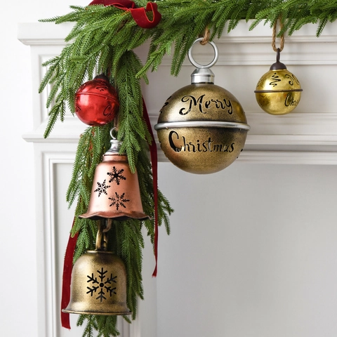 Christmas Iron Hanging Bells Metal Snowflake Star Hollow Ornament Retro Vintage Xmas Tree Home Holiday Decoration