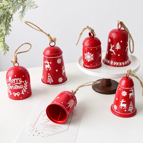Campanelle Di Natale Da Appendere Metallo Rosso Ferro Renna Fiocchi Di Neve Stampati Ornamenti Per Albero Di Natale Festa Decorazione Casa
