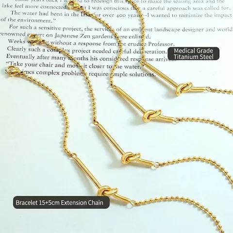 Bracciale Minimalista Con Nodo A Cuore Acciaio Al Titanio Placcato Oro 18K Catena A Sfere Gioielli Delicati Da Donna