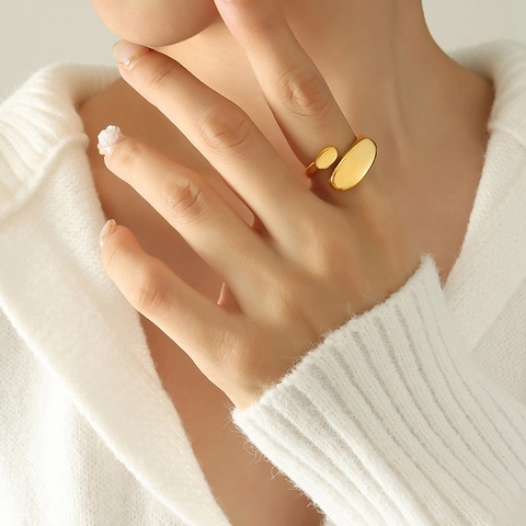 Minimalist Irregular Open Ring For Women Titanium Steel 18K Gold Plated Adjustable Geometric Smooth Band Finger Jewelry