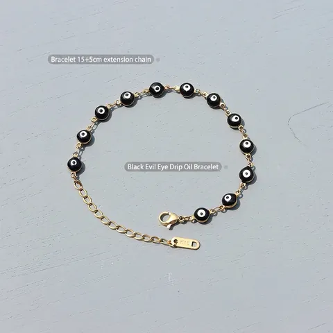 Evil Eye Bracelet 18K Gold Plated Titanium Steel Black Enamel Handmade Adjustable Chain Jewelry For Women Elegant Fashion