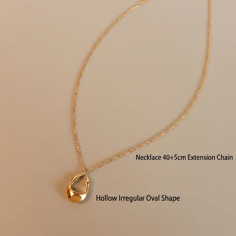 Collar De Acero Inoxidable Retro Bañado En Oro 18K Colgante Ovalado Hueco Irregular Hip Hop Forma Orgánica Joyería Brillante