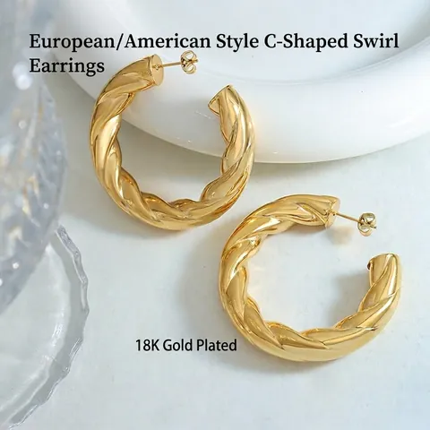 Gedraaide C-Vormige Oorbellen Voor Dames Holle Croissant Stijl Titaniumstaal Sieraden Niche Mode Sieraden Accessoires