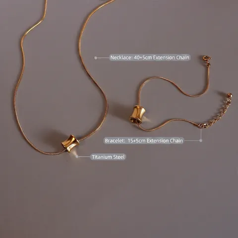 Minimalist Cylindrical Pendant Necklace And Bracelet Gold Plated Titanium Steel Snake Chain Jewelry For Women