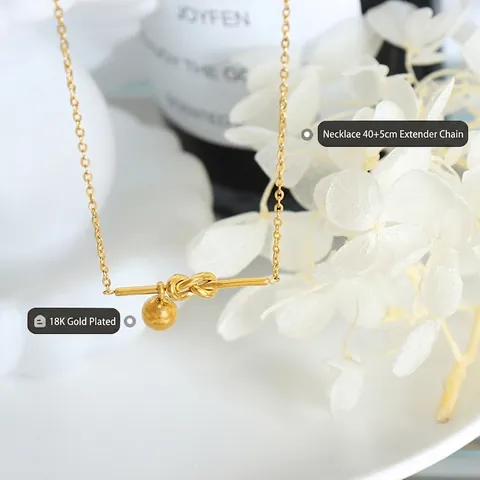 Knot Pendant Necklace Titanium Steel 18K Gold Plated Geometric Ball Horizontal Bar For Women