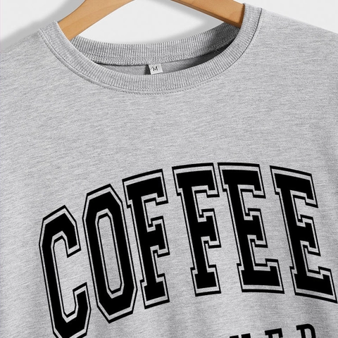 Women Coffee Weather Letter Print Sweatshirt Round Neck Long Sleeve Pullover Casual Streetwear Cotton Blend Relaxed Top