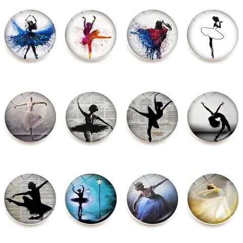 Ballet Dancer Silhouette Refrigerator Magnets Glass Dome Magnetic Stickers For Home Kitchen Office Decorative Artistic Dancing Girl Theme