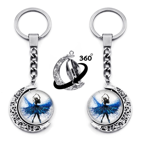 Portachiavi Rotante Silhouette Ballerina Classica Luna Lega Intagliata Gemma del Tempo per Donna Regalo d'Arte Gioielli Pendente