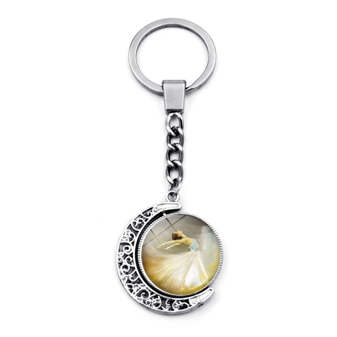 Portachiavi Rotante Silhouette Ballerina Classica Luna Lega Intagliata Gemma del Tempo per Donna Regalo d'Arte Gioielli Pendente