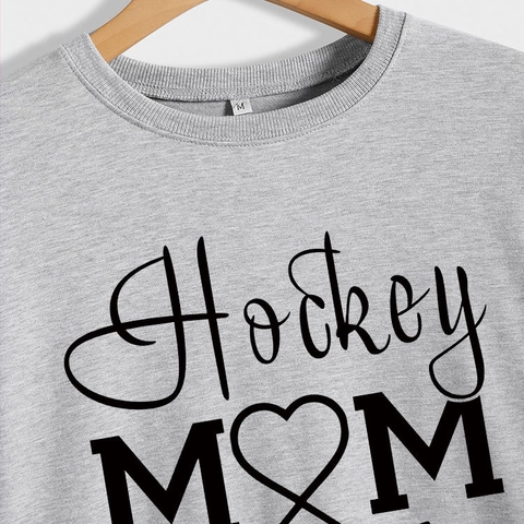 Γυναικείο Φούτερ Hockey Mom Με Γράμματα Μακρυμάνικο Στρογγυλή Λαιμόκοψη Βαμβακερό Πουλόβερ Casual Τοπ