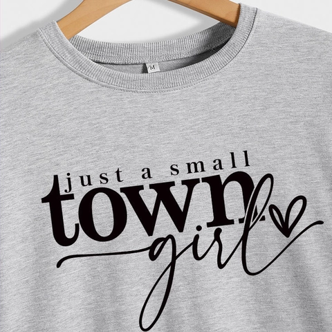 Felpa Da Donna In Misto Cotone Maniche Lunghe Girocollo Just A Small Town Girl Stampa Di Lettere Pullover Casual