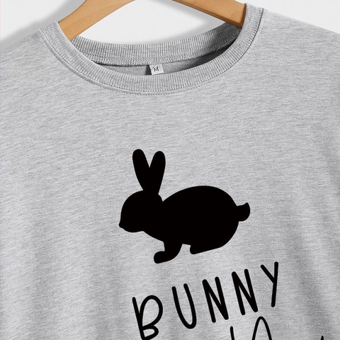 Women's Casual Cotton Blend Round Neck Sweatshirt Loose Long Sleeve Top With Bunny Mom Rabbit Print Pattern Pullover