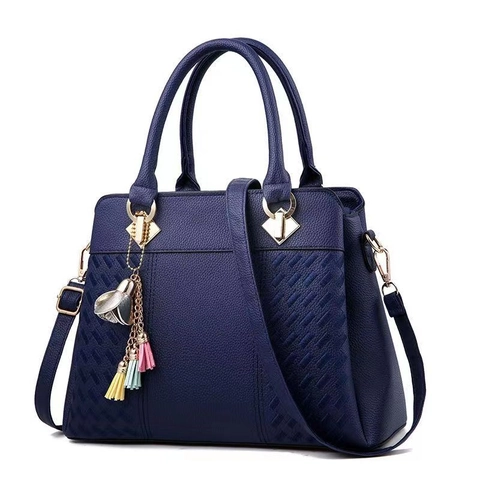 Damen PU Leder Handtasche Lychee Narbung Gewebtes Muster Schulter Umhängetasche Tote Mit Quastenanhänger Goldene Hardware