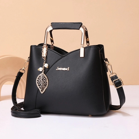Borsa Da Donna In Pelle PU Manico In Metallo Dorato Borsa A Tracolla Ciondolo Perla Artificial Foglia Elegante Nicchia Grande Capacità