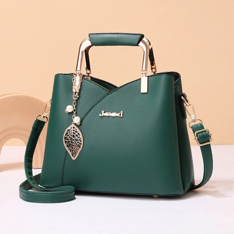 Borsa Da Donna In Pelle PU Manico In Metallo Dorato Borsa A Tracolla Ciondolo Perla Artificial Foglia Elegante Nicchia Grande Capacità