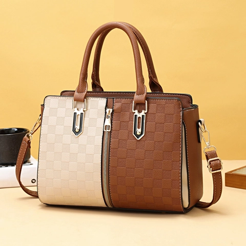 Damen Patchwork Schachbrett Handtasche PU Leder Henkeltasche Umhängetasche Lässige Pendler Tote Für Den Täglichen Gebrauch