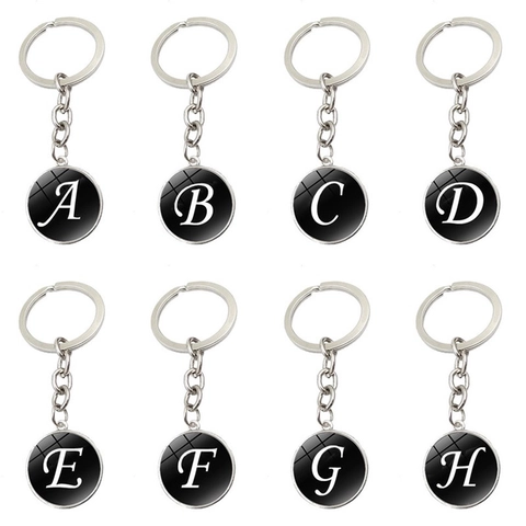 26 Englische Buchstaben Zeit Edelstein Schlüsselanhänger Zinklegierung Glas Anhänger Runde Schlüsselring Mode Schmuck Geschenk