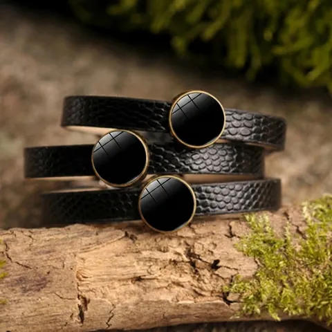 Bracelet En Cuir PU Vintage Avec Pendentif Rond En Alliage Et Verre Boucle Réglable Bracelet Tressé Rétro Pour Hommes Femmes