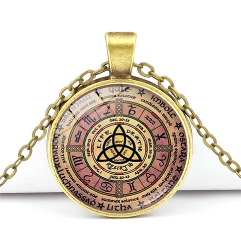 Collana Ciondolo Ruota Dell'Anno Vintage Wicca Pagano Nodo Celtico Lega Vetro Gioielli Mistici Retrò