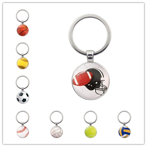 Llavero de Balón Deportivo de Aleación de Zinc y Vidrio Baloncesto Fútbol Béisbol Tenis Bowling Golf Colgante Souvenir
