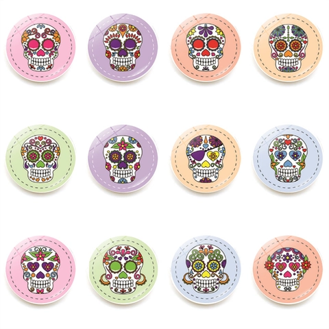 Crystal Glass Fridge Magnets Sugar Skull Mexican Day Of The Dead Pattern Round Magnetic Whiteboard Stickers Home Decor