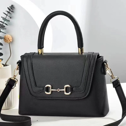 Women's Vintage Lychee Grain Small Square Bag Horsebit Gold Hardware Chic Top Handle Crossbody Shoulder Bag PU Leather