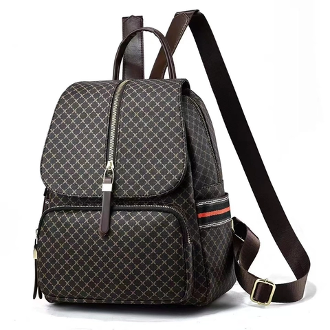 Women Large Capacity PU Leather Backpack Fashion Vintage Geometric Pattern Travel Rucksack Waterproof Elegant Ladies School Bag