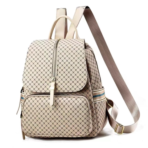 Women Large Capacity PU Leather Backpack Fashion Vintage Geometric Pattern Travel Rucksack Waterproof Elegant Ladies School Bag