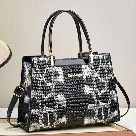 Borsa A Mano Da Donna Motivo Coccodrillo In Pelle PU Grande Capacità Borsa A Tracolla Lucida Con Tracolla Regolabile Stile Retrò
