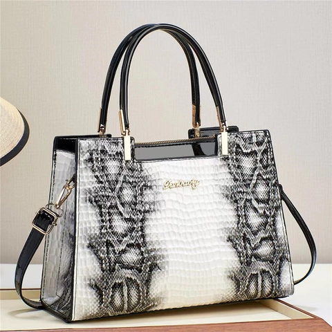 Borsa A Mano Da Donna Motivo Coccodrillo In Pelle PU Grande Capacità Borsa A Tracolla Lucida Con Tracolla Regolabile Stile Retrò