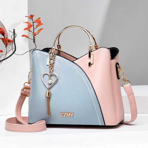 Borsa A Secchiello Donna Pelle PU Colore Contrasto Patchwork Borsa A Mano Con Manico In Metallo Nappa Perla Artificial Cuore Tracolla