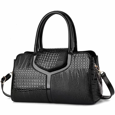 Sac À Main En Cuir PU Motif Crocodile Sac À Poignée Supérieure Structuré Sac Bandoulière Pour Femme Style Rétro Élégant