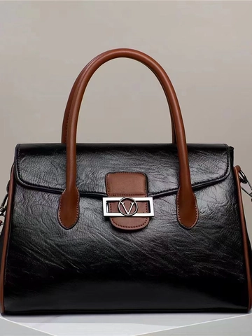 Women Handbag PU Leather Large Capacity Contrast Color Vintage Commuter Shoulder Crossbody Bag
